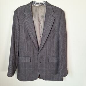 Vintage 80s/90s Gray Rainbow Plaid Sport Coat Blazer Jacket Men Size 40L Wool